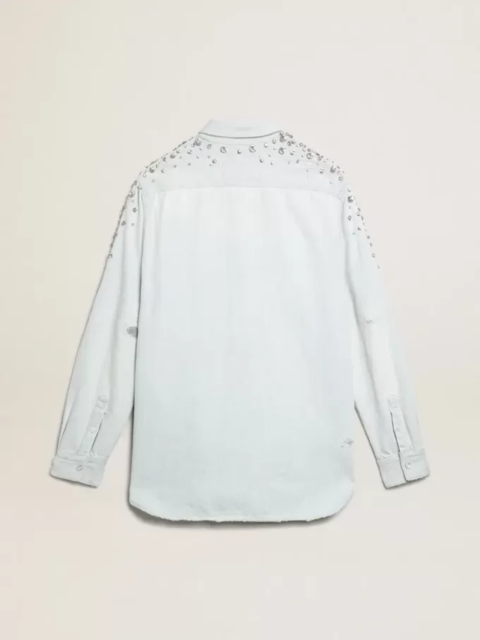 Cămașă bleach pentru femei, cu cristale cabochon Cămașă bleach pentru femei, cu cristale cabochon
