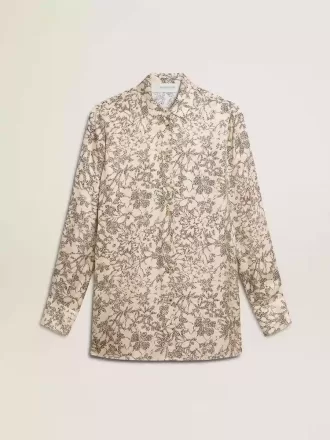 Cămașă de pijama din amestec de mătase pentru femei, cu imprimeu floral