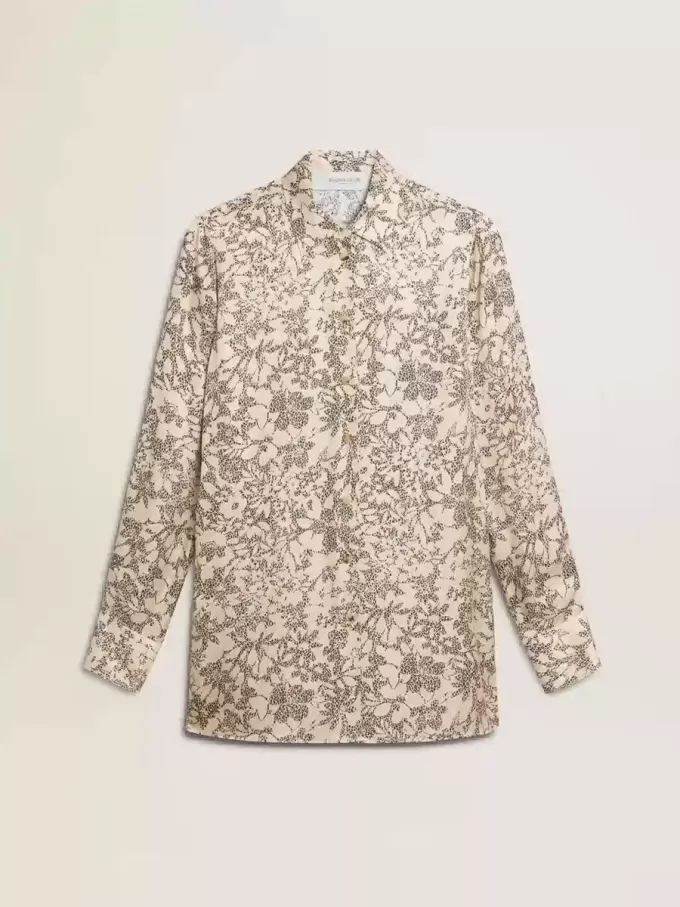 Cămașă de pijama din amestec de mătase pentru femei, cu imprimeu floral Cămașă de pijama din amestec de mătase pentru femei, cu imprimeu floral