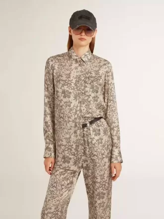 Cămașă de pijama din amestec de mătase pentru femei, cu imprimeu floral