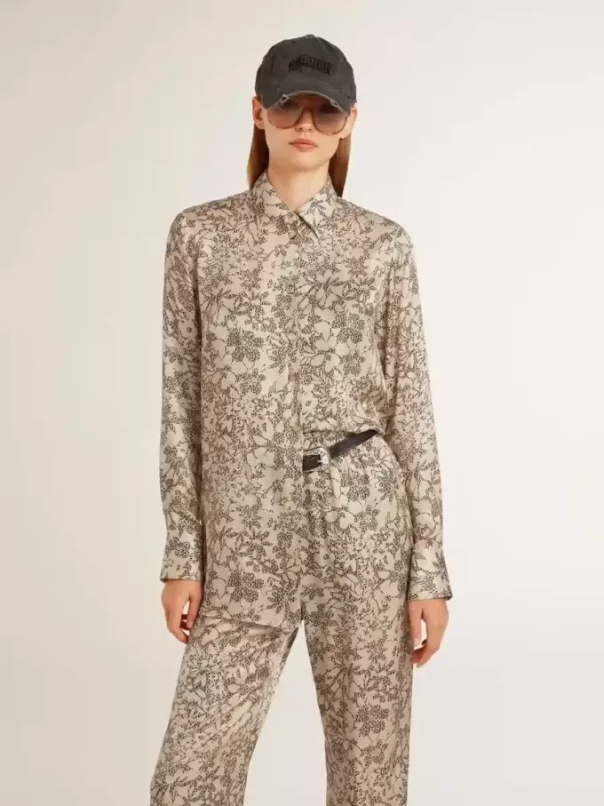 Cămașă de pijama din amestec de mătase pentru femei, cu imprimeu floral Cămașă de pijama din amestec de mătase pentru femei, cu imprimeu floral