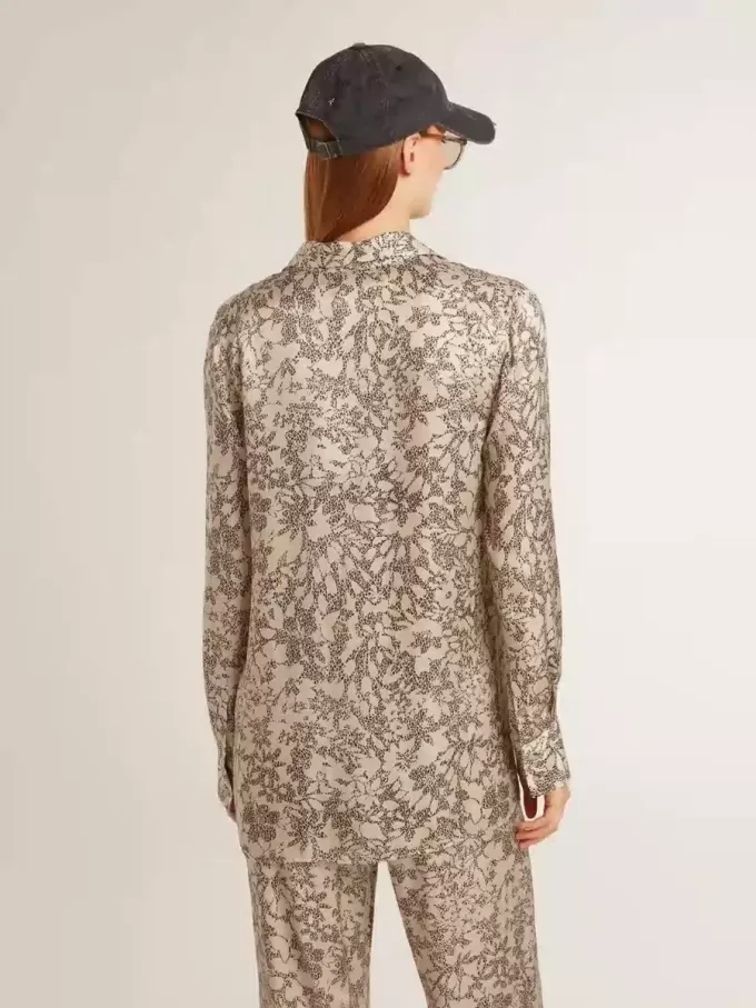 Cămașă de pijama din amestec de mătase pentru femei, cu imprimeu floral Cămașă de pijama din amestec de mătase pentru femei, cu imprimeu floral