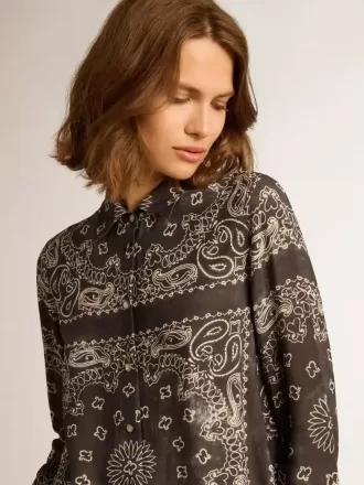Cămașă de pijama în culoarea gri antracit cu imprimeu paisley