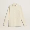 Cămașă din bumbac de culoare crem pentru femei, cu broderie florală Cămașă din bumbac de culoare crem pentru femei, cu broderie florală