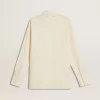 Cămașă din bumbac de culoare crem pentru femei, cu broderie florală Cămașă din bumbac de culoare crem pentru femei, cu broderie florală