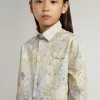 Cămașă din bumbac pentru fete, cu imprimeu floral multicolor Cămașă din bumbac pentru fete, cu imprimeu floral multicolor