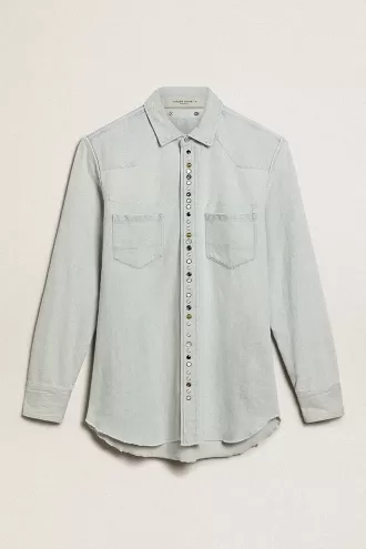 Cămașă din denim albă pentru bărbați, cu ținte ciocănite