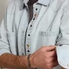 Cămașă din denim albă pentru bărbați, cu ținte ciocănite Cămașă din denim albă pentru bărbați, cu ținte ciocănite