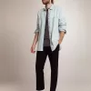 Cămașă din denim albă pentru bărbați, cu ținte ciocănite Cămașă din denim albă pentru bărbați, cu ținte ciocănite