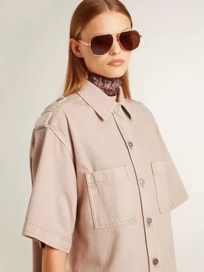 Cămașă din denim roz oversized pentru femei Cămașă din denim roz oversized pentru femei