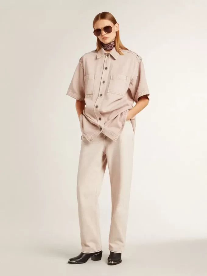 Cămașă din denim roz oversized pentru femei Cămașă din denim roz oversized pentru femei