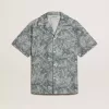 Cămașă din poplin pentru bărbați, cu mâneci scurte, în stil pijama, cu imprimeu marin albastru și alb Cămașă din poplin pentru bărbați, cu mâneci scurte, în stil pijama, cu imprimeu marin albastru și alb