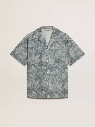 Cămașă din poplin pentru bărbați, cu mâneci scurte, în stil pijama, cu imprimeu marin albastru și alb Cămașă din poplin pentru bărbați, cu mâneci scurte, în stil pijama, cu imprimeu marin albastru și alb