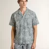 Cămașă din poplin pentru bărbați, cu mâneci scurte, în stil pijama, cu imprimeu marin albastru și alb Cămașă din poplin pentru bărbați, cu mâneci scurte, în stil pijama, cu imprimeu marin albastru și alb