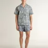 Cămașă din poplin pentru bărbați, cu mâneci scurte, în stil pijama, cu imprimeu marin albastru și alb Cămașă din poplin pentru bărbați, cu mâneci scurte, în stil pijama, cu imprimeu marin albastru și alb