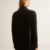 Cămașă neagră cu efect de catifea și broderie