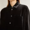 Cămașă neagră cu efect de catifea și broderie