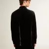 Cămașă neagră cu efect de catifea și broderie