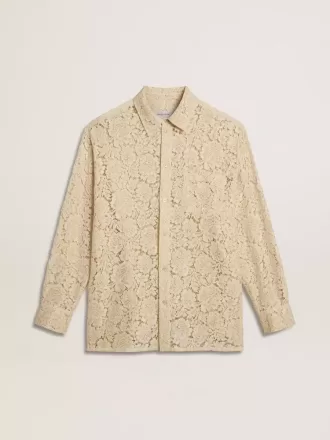 Cămașă oversized din dantelă transparentă de culoare crem