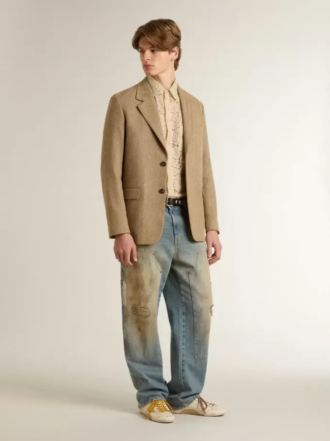 Cămașă oversized din dantelă transparentă de culoare crem Cămașă oversized din dantelă transparentă de culoare crem