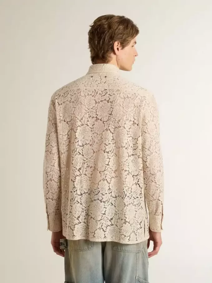 Cămașă oversized din dantelă transparentă de culoare crem Cămașă oversized din dantelă transparentă de culoare crem