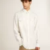 Cămașă oversized pentru bărbați, de culoare albă uzată, cu dungi verticale Cămașă oversized pentru bărbați, de culoare albă uzată, cu dungi verticale