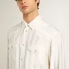 Cămașă oversized pentru bărbați, de culoare albă uzată, cu dungi verticale Cămașă oversized pentru bărbați, de culoare albă uzată, cu dungi verticale
