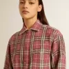 Cămașă pentru femei cu broderie în carouri roz, nisipiu și gri Cămașă pentru femei cu broderie în carouri roz, nisipiu și gri