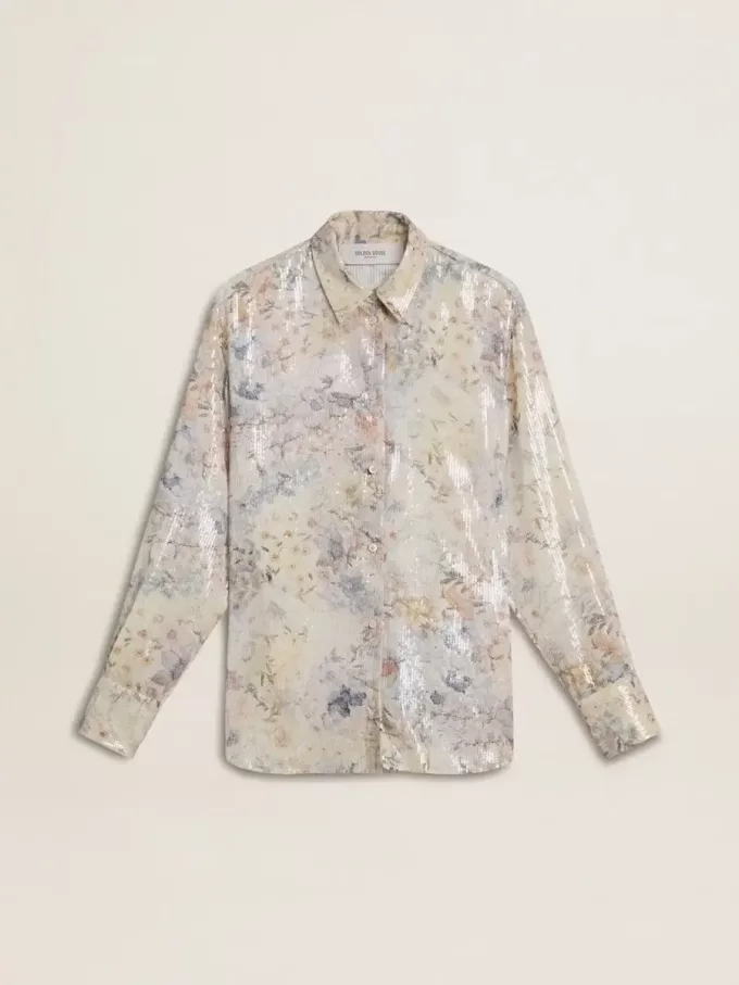 Cămașă pentru femei cu imprimeu floral multicolor cu paiete Cămașă pentru femei cu imprimeu floral multicolor cu paiete