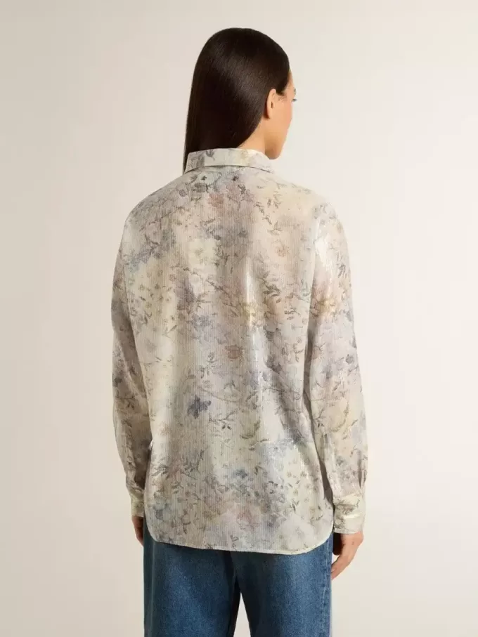Cămașă pentru femei cu imprimeu floral multicolor cu paiete Cămașă pentru femei cu imprimeu floral multicolor cu paiete