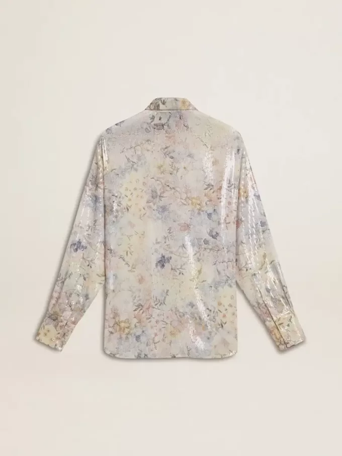 Cămașă pentru femei cu imprimeu floral multicolor cu paiete Cămașă pentru femei cu imprimeu floral multicolor cu paiete