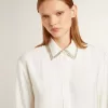 Cămașă pentru femei cu model cu dungi verticale și broderie cu cristale Cămașă pentru femei cu model cu dungi verticale și broderie cu cristale