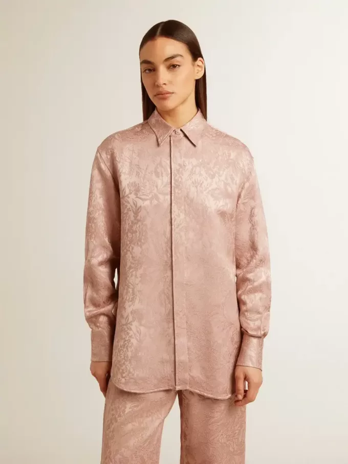 Cămașă roz din viscoză pentru femei, cu model floral Cămașă roz din viscoză pentru femei, cu model floral