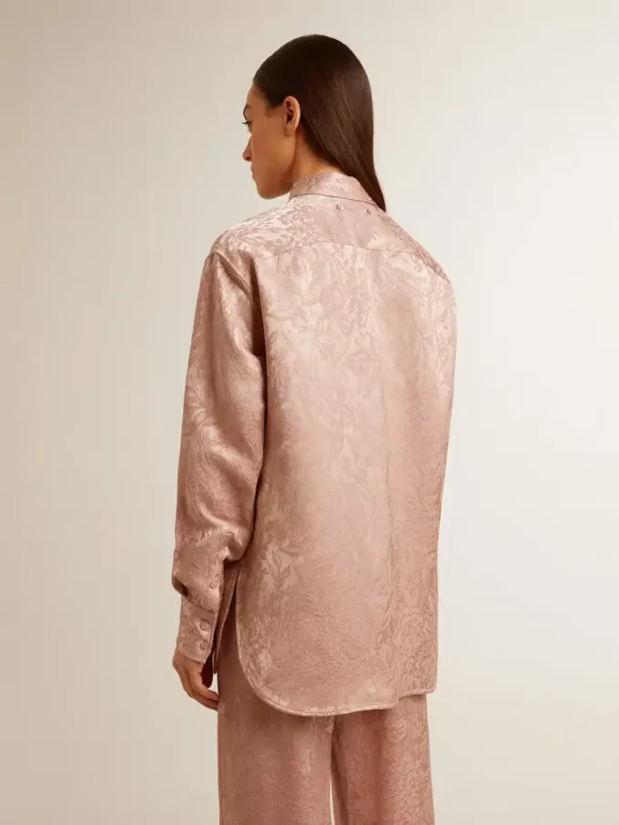 Cămașă roz din viscoză pentru femei, cu model floral Cămașă roz din viscoză pentru femei, cu model floral
