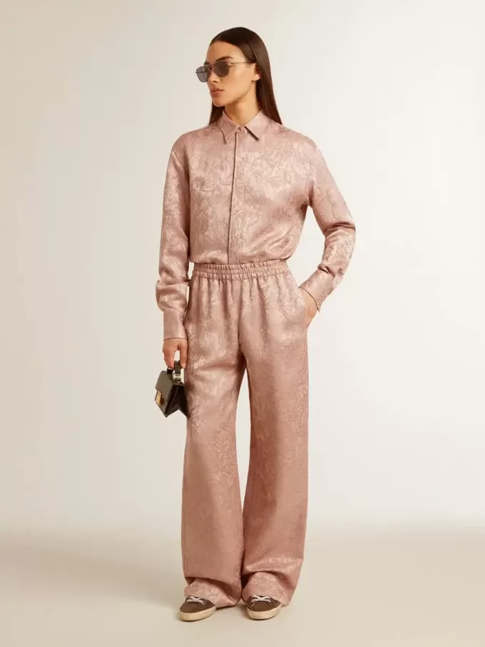 Cămașă roz din viscoză pentru femei, cu model floral Cămașă roz din viscoză pentru femei, cu model floral