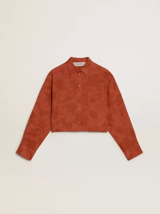 Cămașă scurtă pentru femei din jacquard roșu cărămiziu cu mâneci largi