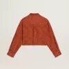 Cămașă scurtă pentru femei din jacquard roșu cărămiziu cu mâneci largi Cămașă scurtă pentru femei din jacquard roșu cărămiziu cu mâneci largi