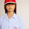 Cămașă scurtă pentru fete din bumbac albastru deschis cu dungi Cămașă scurtă pentru fete din bumbac albastru deschis cu dungi