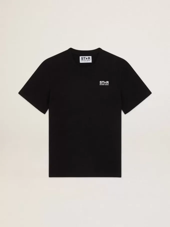 Colecția Black Star Tricou cu logo alb contrastant și stea Colecția Black Star Tricou cu logo alb contrastant și stea