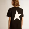 Colecția Black Star Tricou cu logo alb contrastant și stea Colecția Black Star Tricou cu logo alb contrastant și stea
