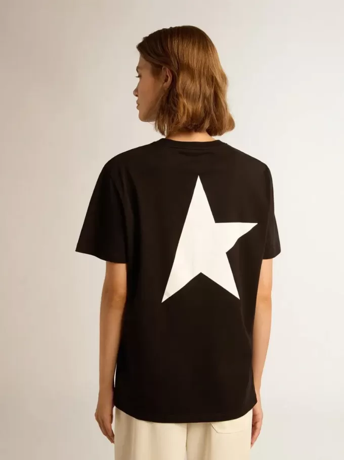 Colecția Black Star Tricou cu logo alb contrastant și stea Colecția Black Star Tricou cu logo alb contrastant și stea