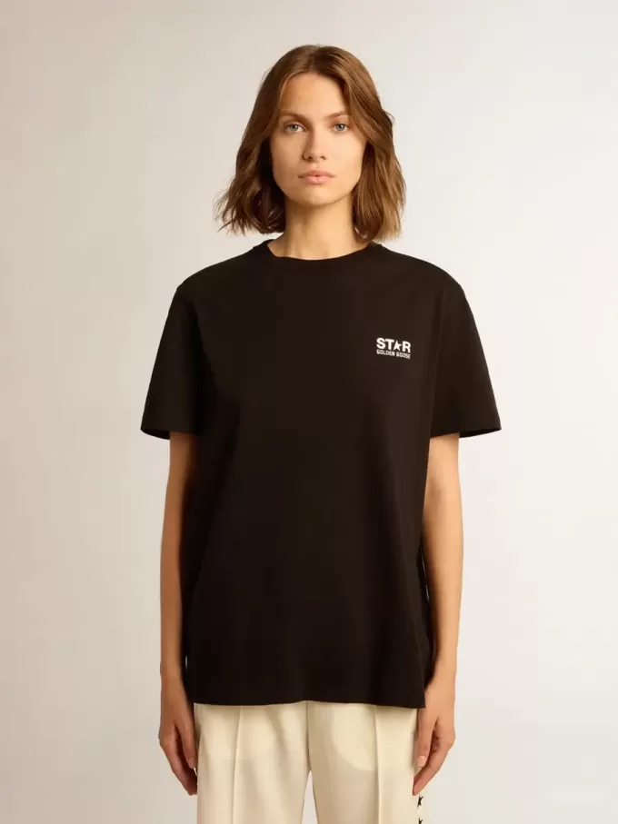 Colecția Black Star Tricou cu logo alb contrastant și stea Colecția Black Star Tricou cu logo alb contrastant și stea