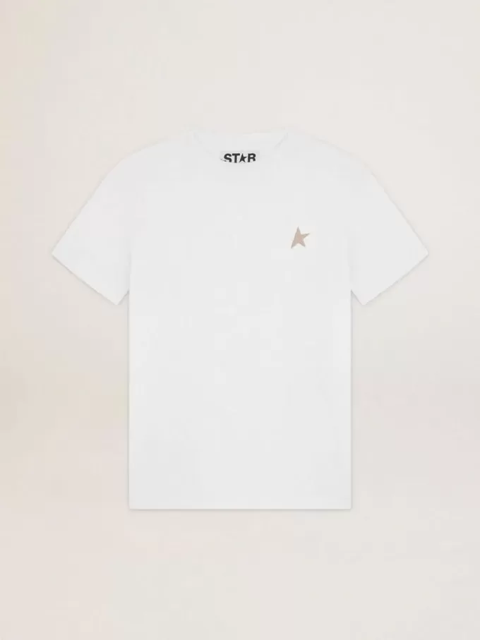 Colecția White Star Tricou cu stea aurie strălucitoare pe partea din față Colecția White Star Tricou cu stea aurie strălucitoare pe partea din față