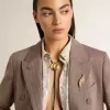 Colier Jewelmates bolo tie din piele neagră cu detalii metalice aurii antichizate