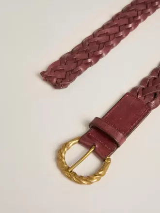 Curea din piele țesută, de culoare burgund, pentru femei