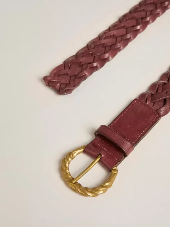 Curea din piele țesută, de culoare burgund, pentru femei Curea din piele țesută, de culoare burgund, pentru femei