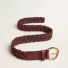 Curea din piele țesută, de culoare burgund, pentru femei Curea din piele țesută, de culoare burgund, pentru femei