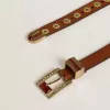 Curea din piele maro cu ținte florale aurii și inserții de chihlimbar