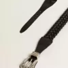 Curea din piele împletită neagră cu cataramă argintie Curea din piele împletită neagră cu cataramă argintie