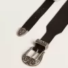 Curea neagră din piele spălată, cu cataramă dublă argintie Curea neagră din piele spălată, cu cataramă dublă argintie
